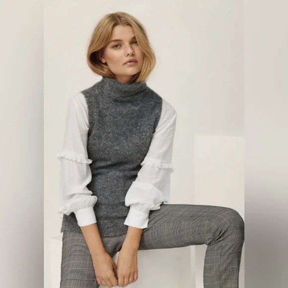 NWT MSCH Copenhagen Femme Alpaca Vest Grey Turtleneck Alpaca Wool Blend Size M/L - Picture 2 of 13